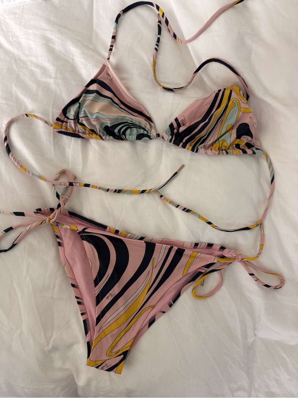 Emilio Pucci Pink, Yellow & Black Swirl String Bikini